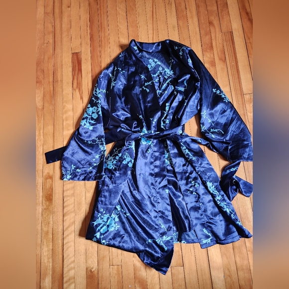 La Vie en Rose slip dress and matching robe in blue and size Small - Picture 6 of 6